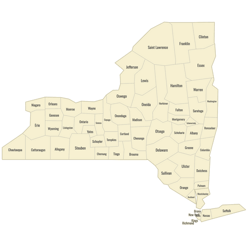 Preview of Labeled Map of New York Counties