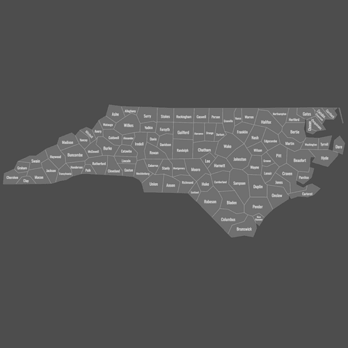 Preview of Labeled Map of North Carolina Counties (Dark)