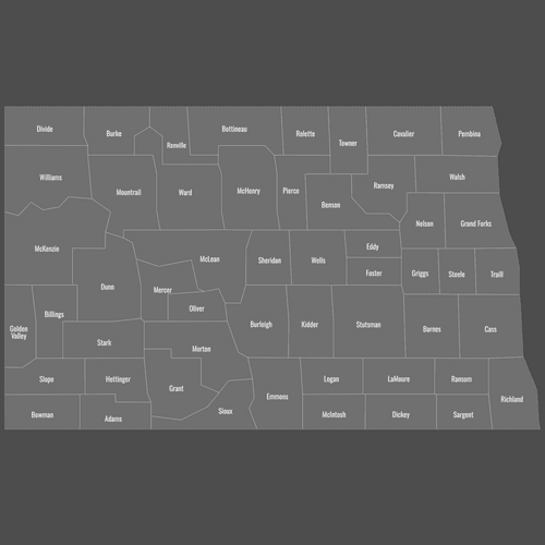 Preview of Labeled Map of North Dakota Counties (Dark)