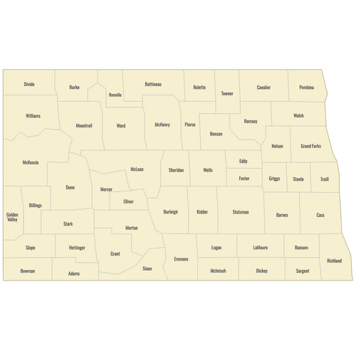 Preview of Labeled Map of North Dakota Counties