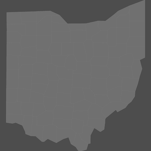 Preview of Blank Printable Map of Ohio Counties (Dark Theme)