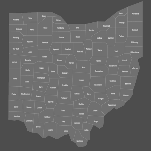 Preview of Labeled Map of Ohio Counties (Dark)