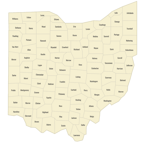 Preview of Labeled Map of Ohio Counties