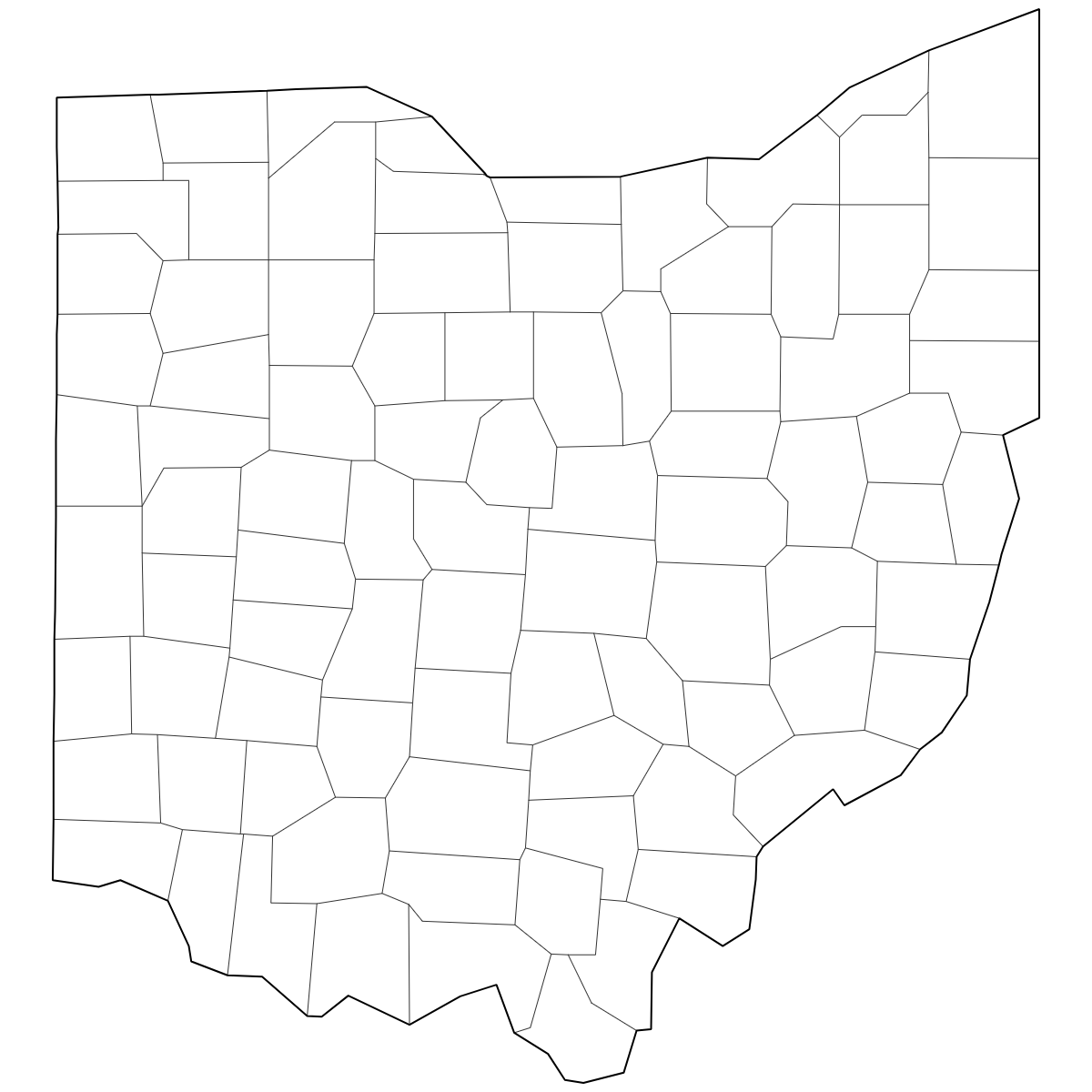 Outlined Map of Ohio Counties