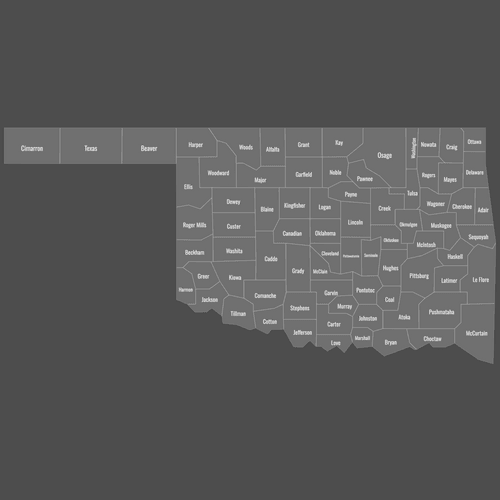 Preview of Labeled Map of Oklahoma Counties (Dark)