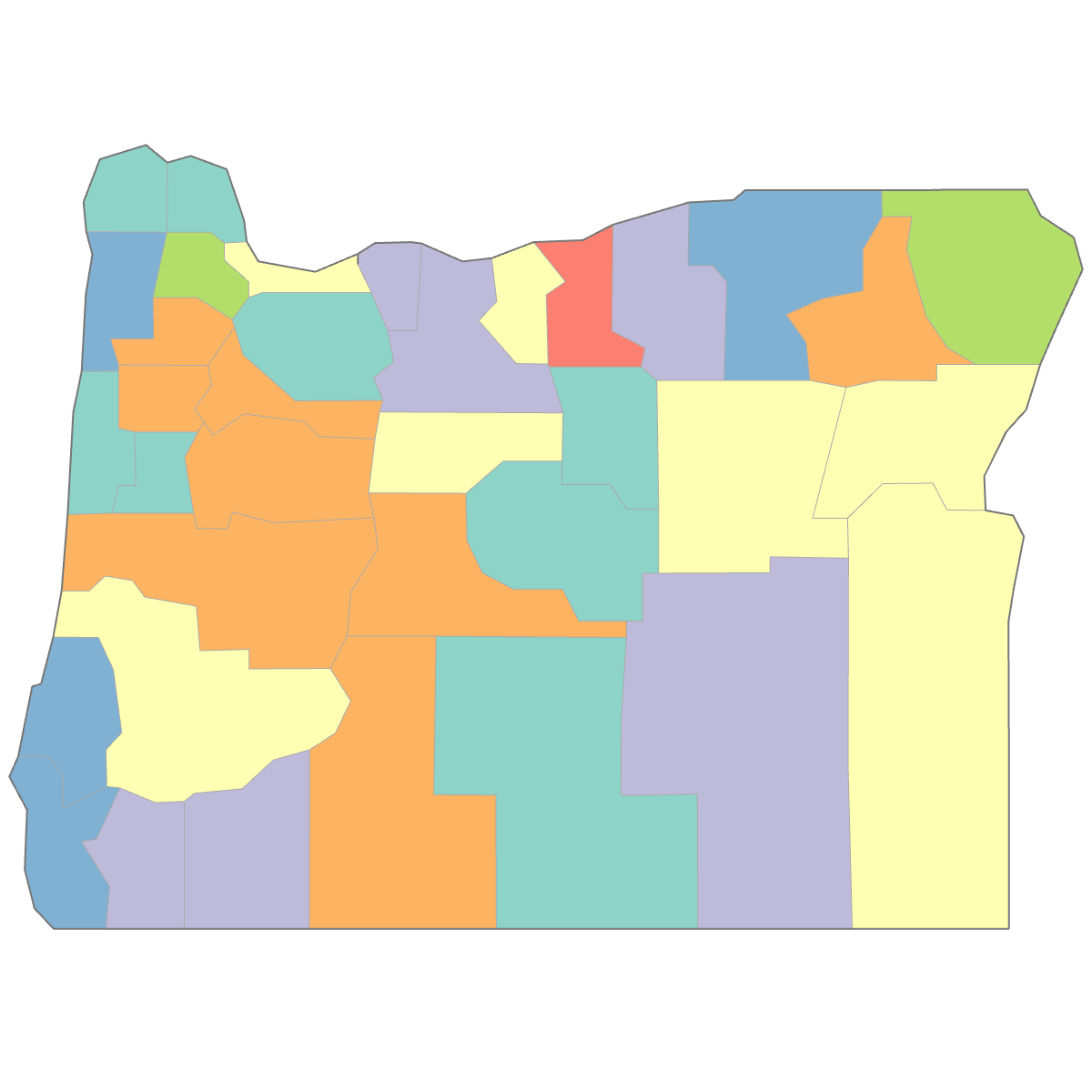 Colored Map of Oregon Counties