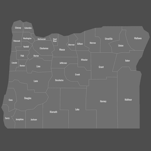 Preview of Labeled Map of Oregon Counties (Dark)