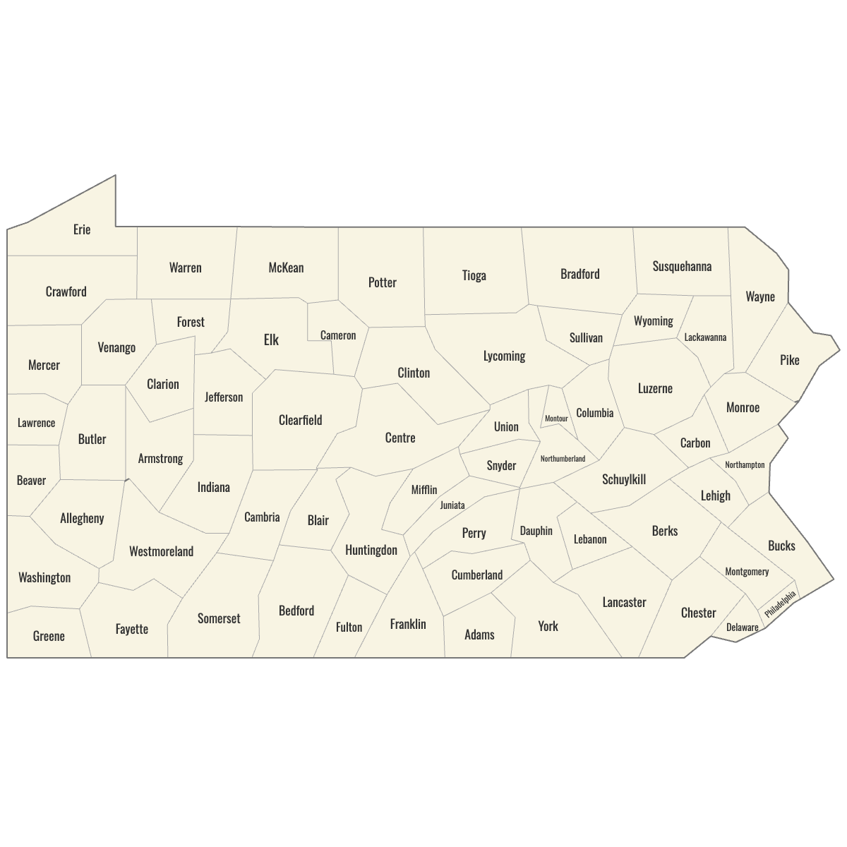 Blank Map of Pennsylvania Counties with Labels