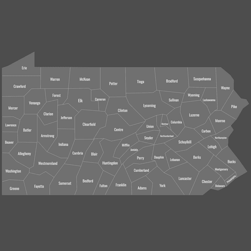 Preview of Labeled Map of Pennsylvania Counties (Dark)