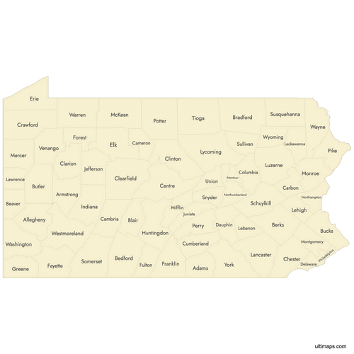 Preview of Labeled Map of Pennsylvania Counties