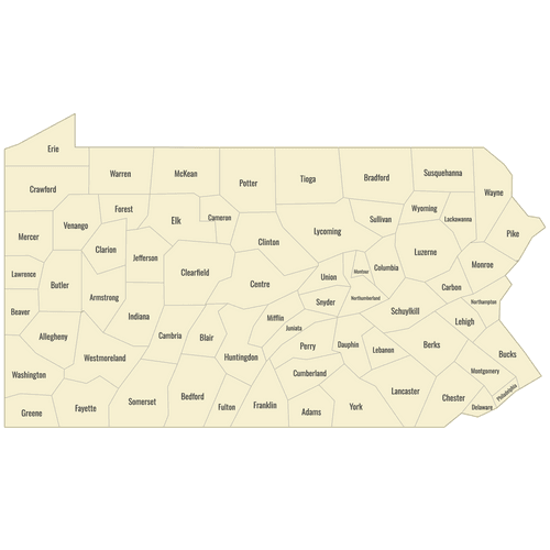 Preview of Labeled Map of Pennsylvania Counties