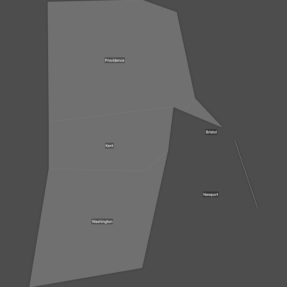 Blank Map of Rhode Island Counties with Labels (Dark Theme)