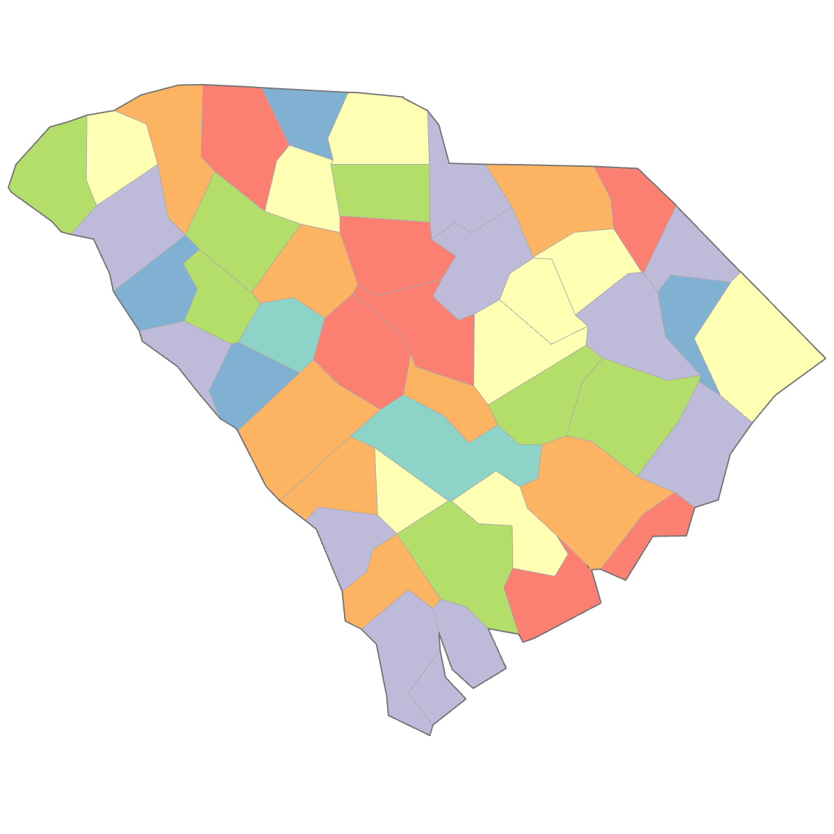 Colored Map of South Carolina Counties