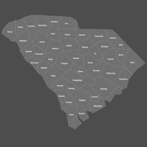 Preview of Labeled Map of South Carolina Counties (Dark)