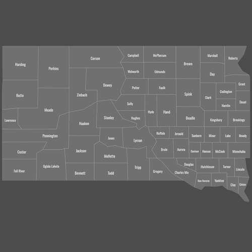 Preview of Labeled Map of South Dakota Counties (Dark)