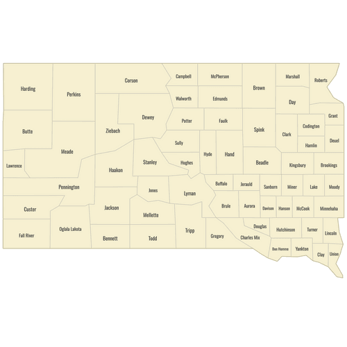 Preview of Labeled Map of South Dakota Counties