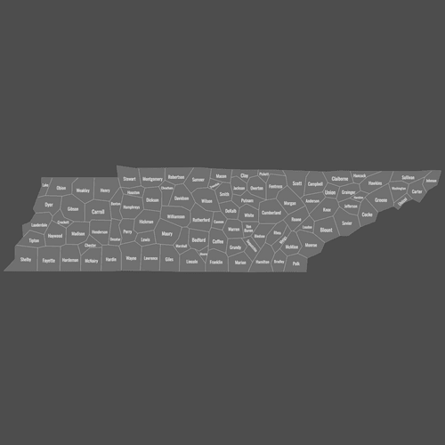 Preview of Labeled Map of Tennessee Counties (Dark)