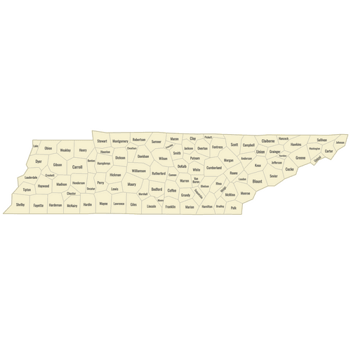 Preview of Labeled Map of Tennessee Counties