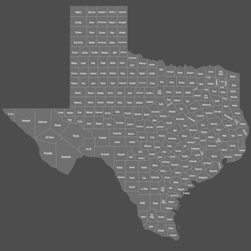 Preview of Labeled Map of Texas Counties (Dark)