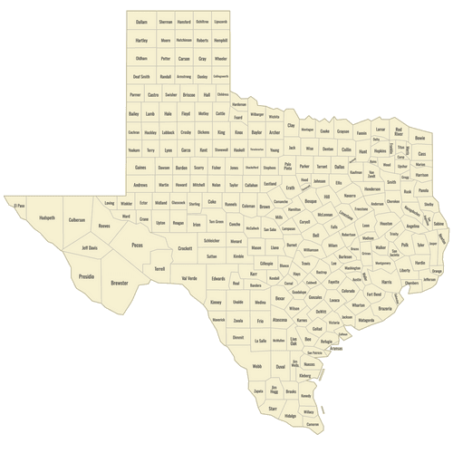 Preview of Labeled Map of Texas Counties