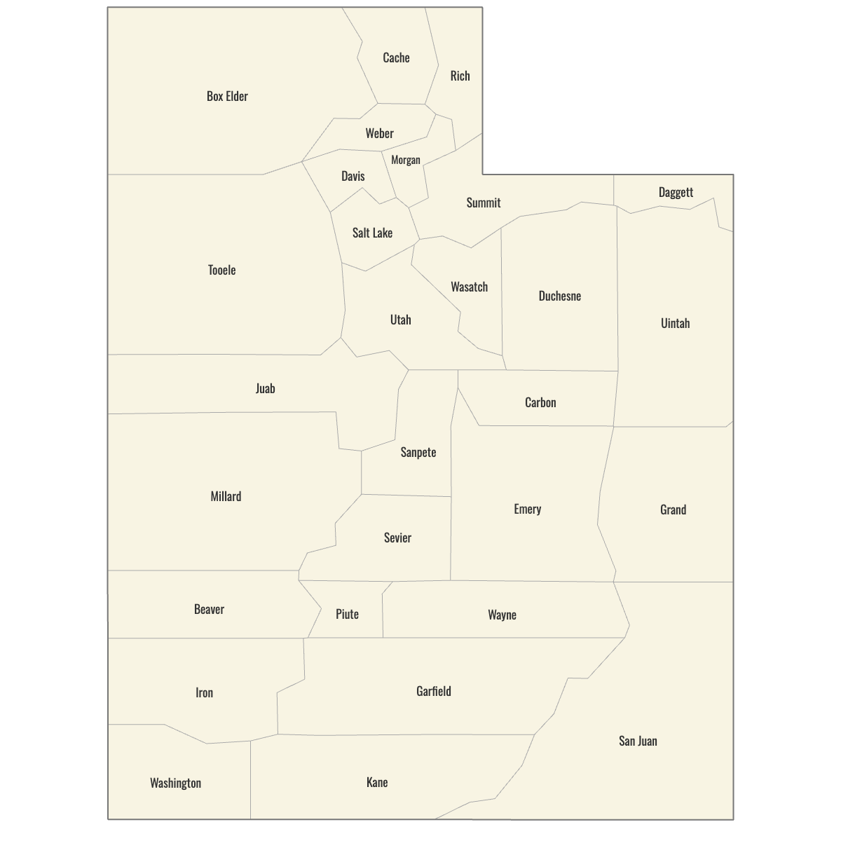 Blank Map of Utah Counties with Labels