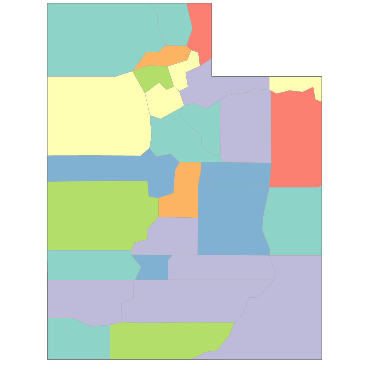 Colored Map of Utah Counties