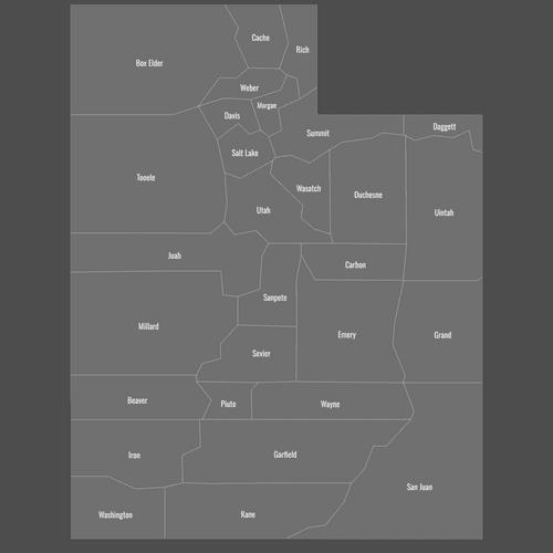 Preview of Labeled Map of Utah Counties (Dark)