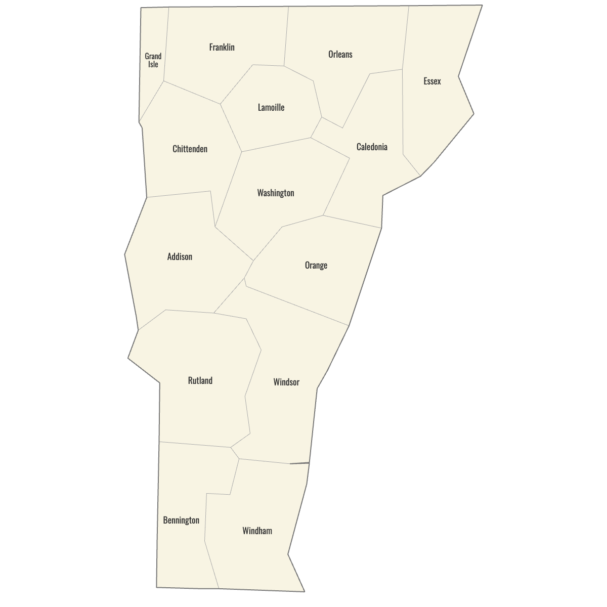 Blank Map of Vermont Counties with Labels