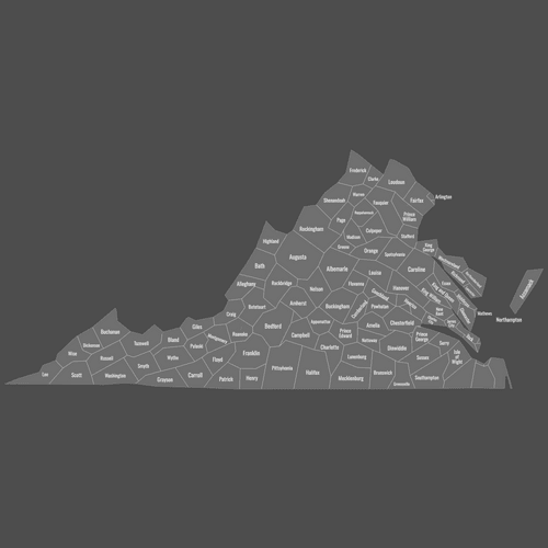 Preview of Labeled Map of Virginia Counties (Dark)