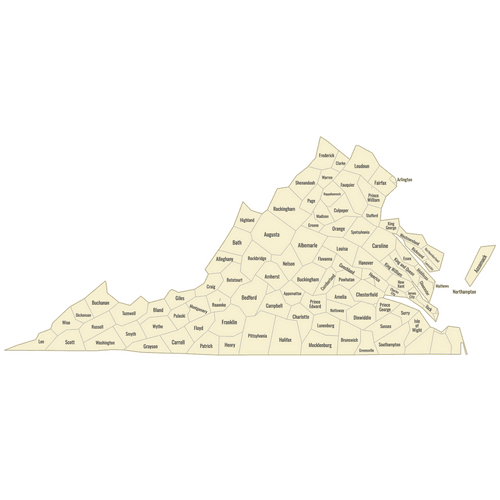 Preview of Labeled Map of Virginia Counties