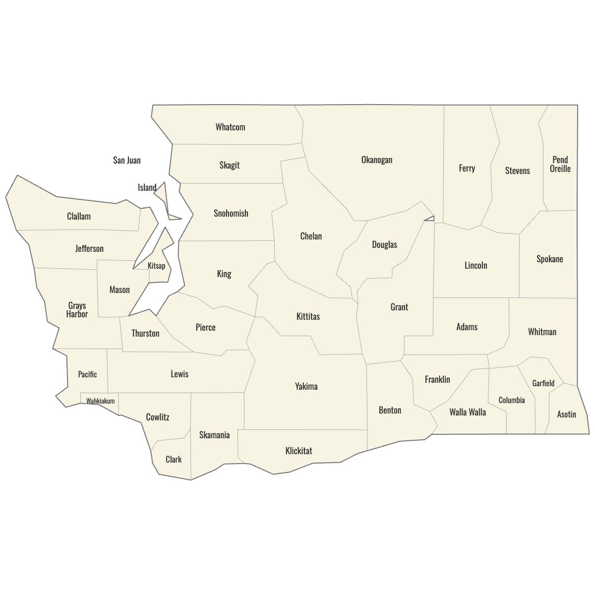 Blank Map of Washington Counties with Labels