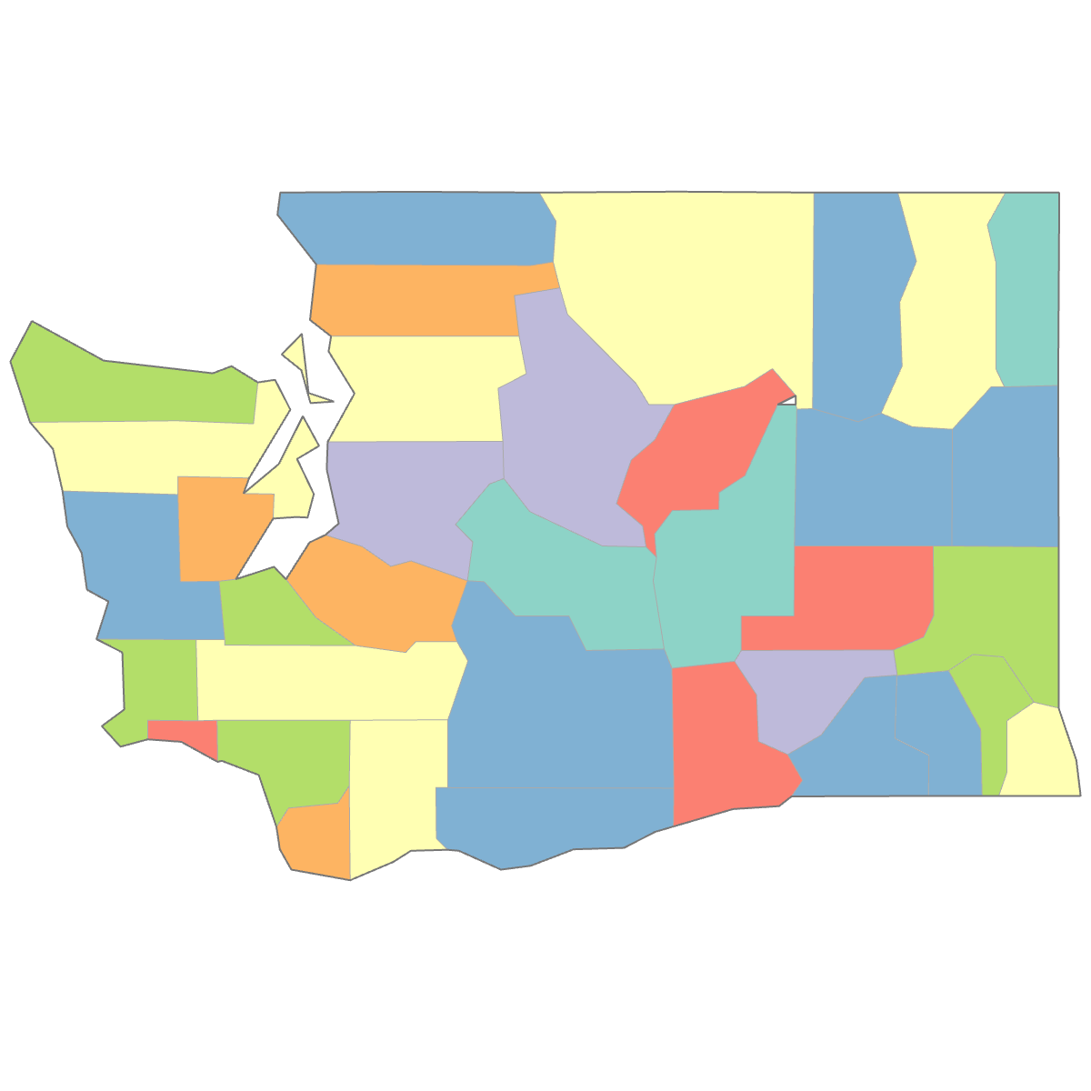 Colored Map of Washington Counties