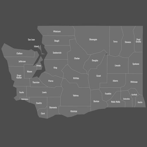 Preview of Labeled Map of Washington Counties (Dark)