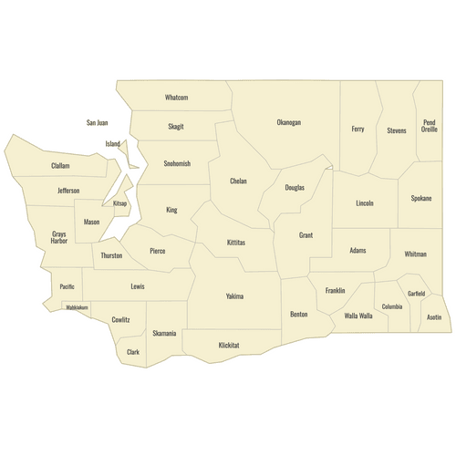 Preview of Labeled Map of Washington Counties