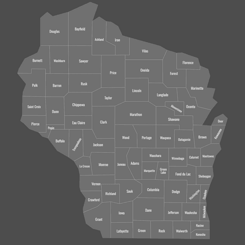 Preview of Labeled Map of Wisconsin Counties (Dark)