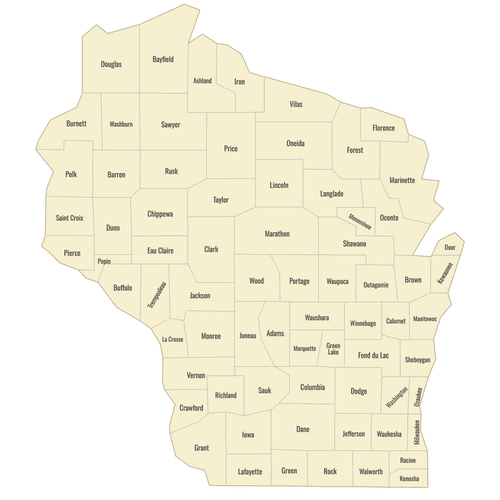 Preview of Labeled Map of Wisconsin Counties