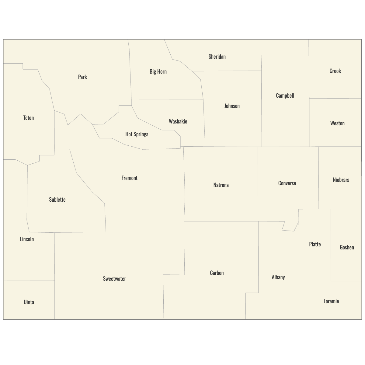 Blank Map of Wyoming Counties with Labels