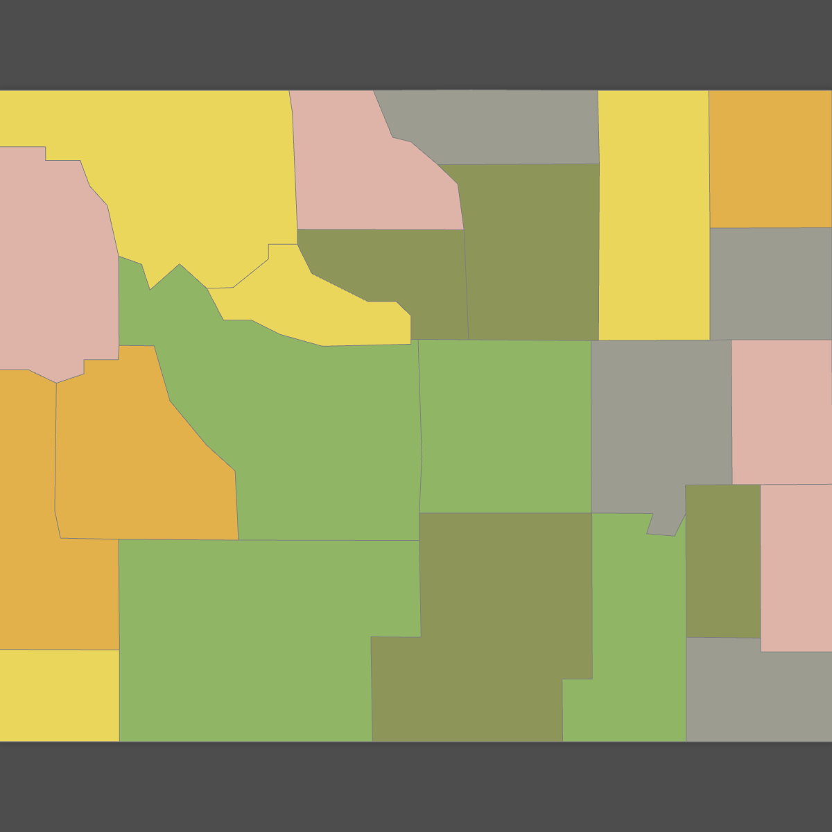 Colored Map of Wyoming Counties (Dark Theme)