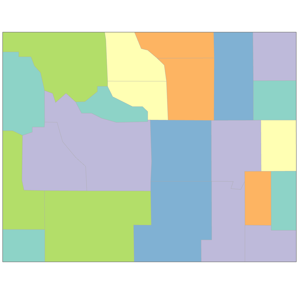 Colored Map of Wyoming Counties