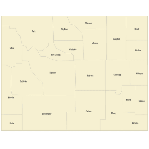 Preview of Labeled Map of Wyoming Counties