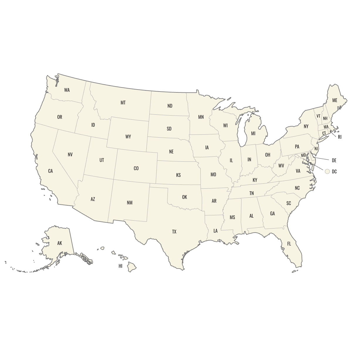 Blank Map of the United States with Labels