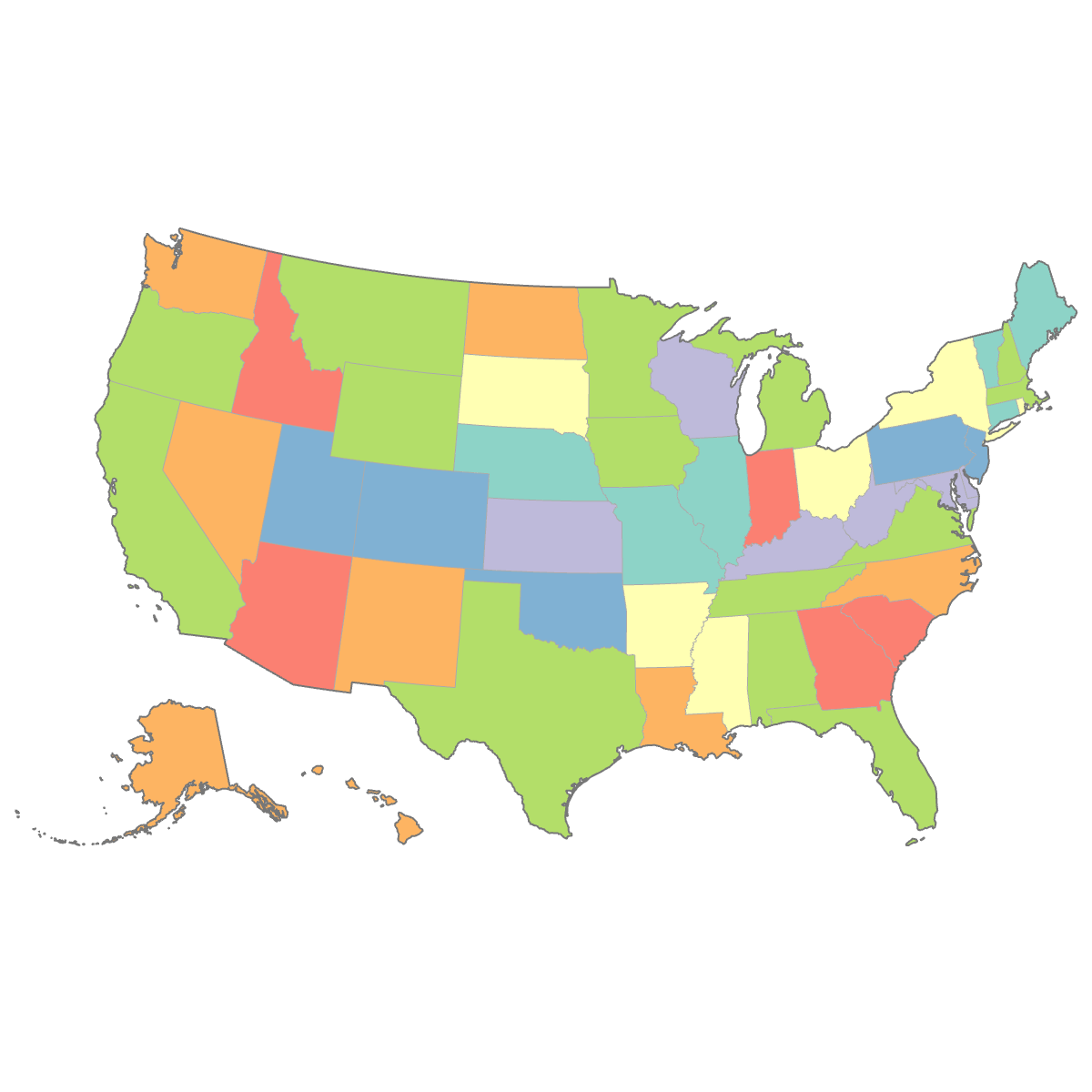 Colored Map of the United States